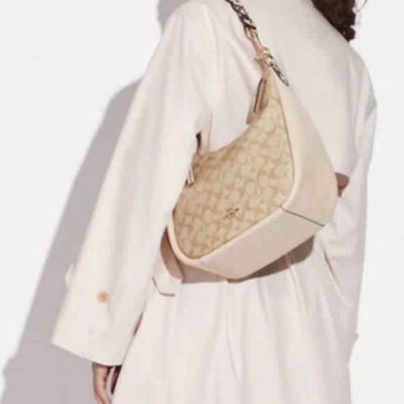 COACH Jules Hobo Pebble & Snake-Embossed Leather Bag Light Khaki/Ivory C9191 - Picture 5 of 6